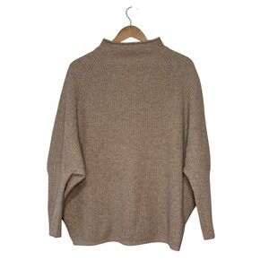 Magaschoni 100% Cashmere Mock Neck Dolman Sweater Taupe Beige Ribbed Mens M